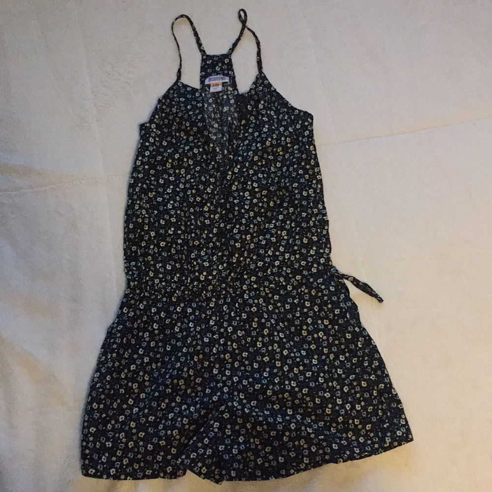 Black Romper with Blue & Yellow Flowers